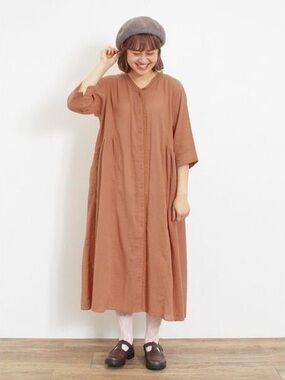 Japanese Brand Samansa Mos2 Cotton Linen Kaftan Midi Dress Pockets Lagenlook